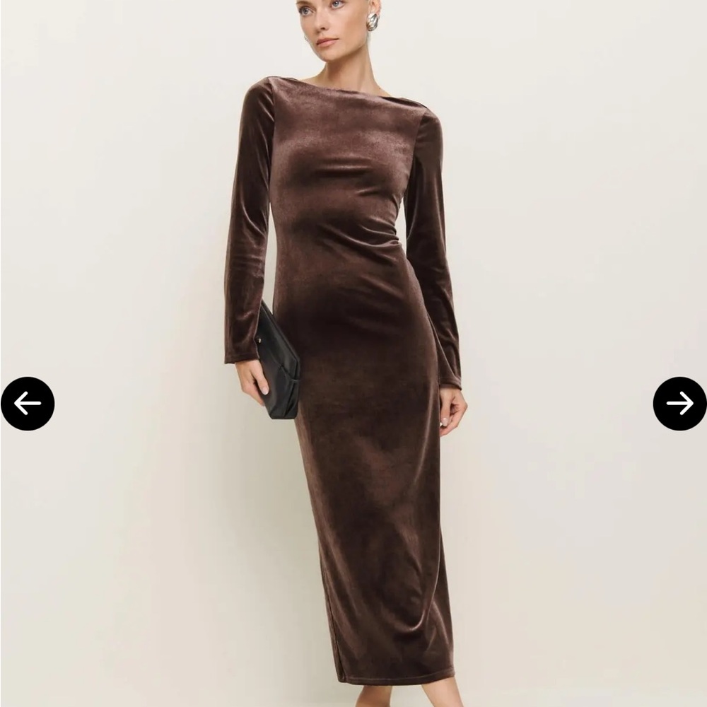 Reformation Chocolate Velvet Long Sleeve Dress